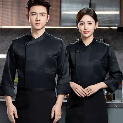 Pure white kitchen chef overalls men's long sleeve hotel executive chef restaurant baking cake shop