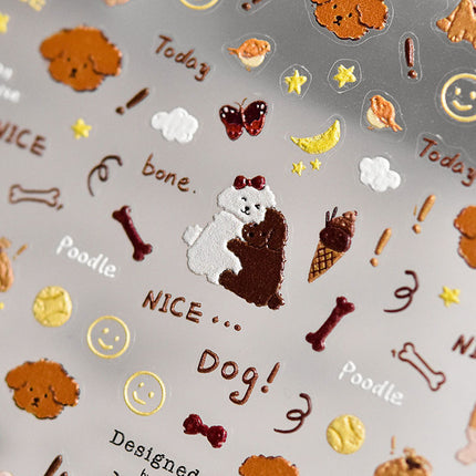 Cute Puppy Bear Nail Art Sticker Tomoni Embossed Adhesive 5D Cute Pet Nail Sticker Nail Art Decoration