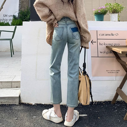 light blue Straight Leg Jeans Women's Spring 2024 New High Waist Slimming Design Niche French Stick Pipe Pants