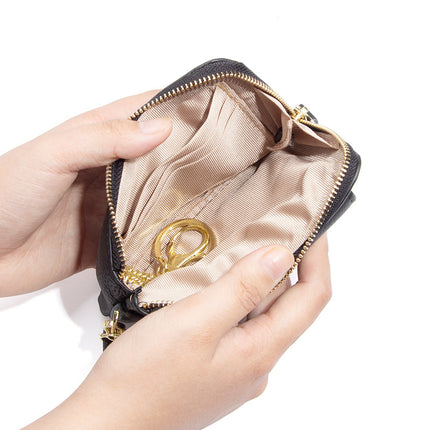 Top Layer Cowhide Coin Purse Mini Bag Women's Short Hand Small Wallet Leather Storage Key Ring Coin Bag