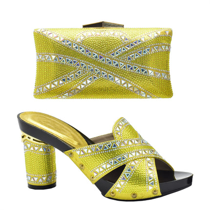 Cross-border Evening with Hot Diamond Shoe Bag Hollow High Heel Round Toe Sandals with Hand Bag Fashion Dinner suit