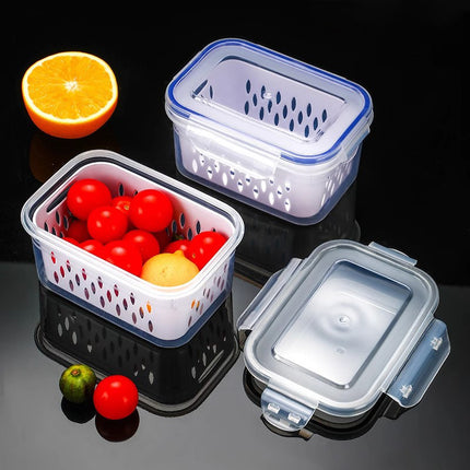 Fcm Food-Grade Certified Fresh-Keeping Box with Lid, Food-Grade Refrigerator Special Sealing Ring with Drain Basket for Kitchen Storage
