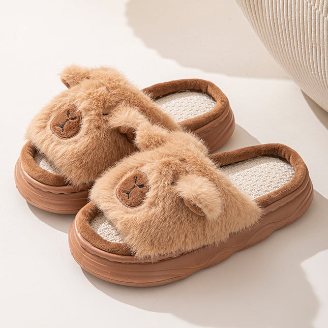 Cute Water Guinea Pig Men's and Women's Furry Open-Toe Four-Season Summer Cotton and Linen Slippers Linen Slippers