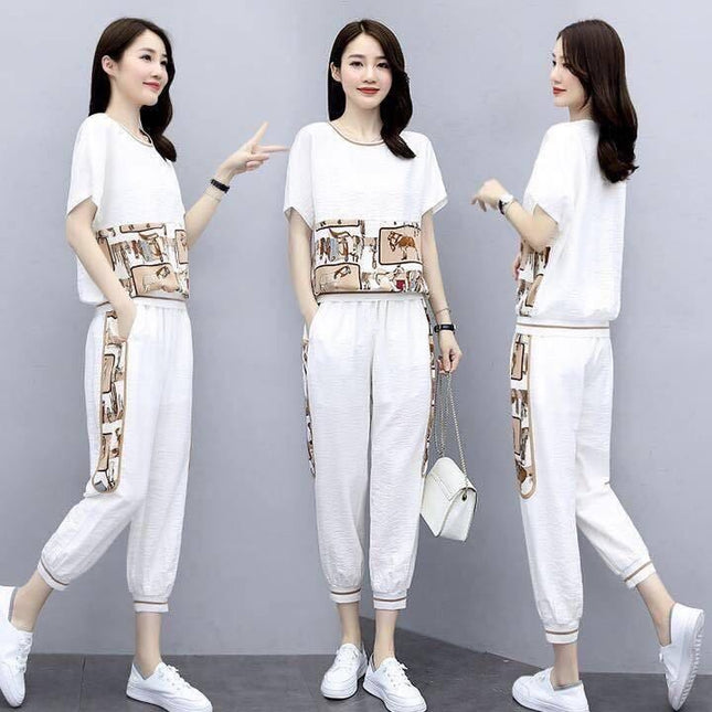 Casual Sports Suit for Women 2025 Summer New Loose Age-Reducing Fashionable Slim Casual Leggings Suit Pants Trendy