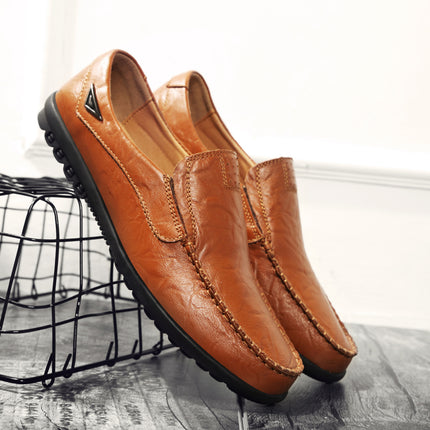 Doug Shoes Men's Genuine Leather Casual Shoes Summer Breathable Soft Bottom Driving Cowhide Slip-on Lazy Shoes for Business All-Match