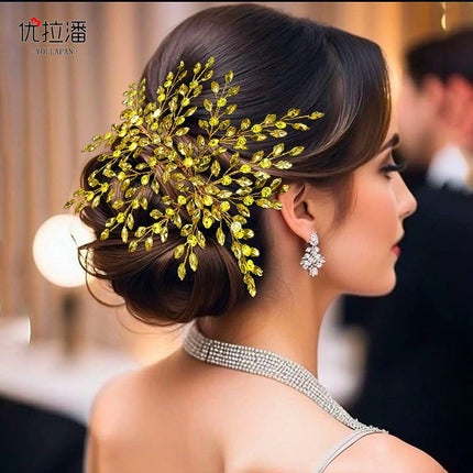 Youlapan European and American Bridal Headband with Heavy Black Rhinestone Hair Accessories, Versatile Halloween Hair Accessory Hp853