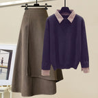 Black top + brown skirt / S