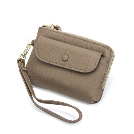 Top Layer Cowhide Coin Purse Mini Bag Women's Short Hand Small Wallet Leather Storage Key Ring Coin Bag
