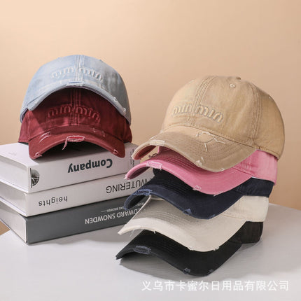 2025 New Letter Embroidered Baseball Cap Korean Style Washed All-match Face Showcase Soft Top Duck Tongue Hat Trend