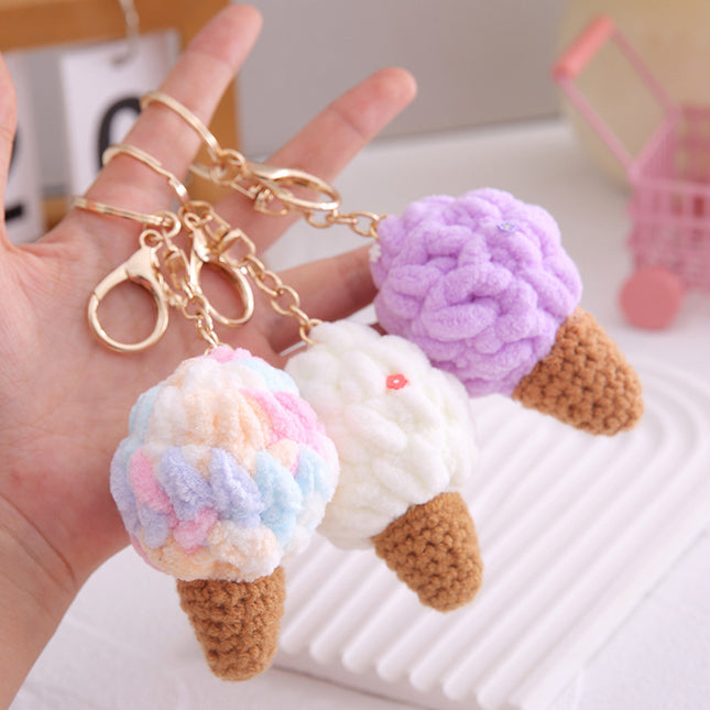 Imitation Ice Cream Bag Pendant Car Decoration Holiday Gift Gift Wool Knitted Holding Flower Keychain