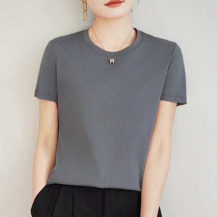 100 mercerized cotton short-sleeved T-shirt women's 2025 summer new V-neck cotton pullover vest cool feeling ice silk base