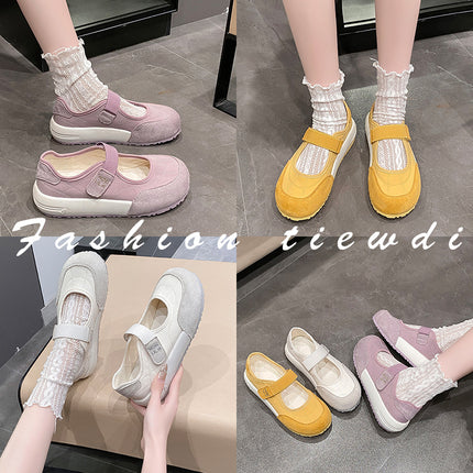 Thick-Soled Velcro Flats for Women 2025 Summer New Fashion Versatile and Comfortable Color Matching Casual Mary Jane Loafers