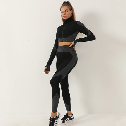 Cross Border Hot Sale Seamless Quick Dry Long Sleeve Yoga suit Fitness Yoga Suit Top Lulu Sports Yoga Pants Trousers