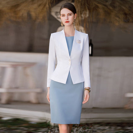 Spring and Autumn new fashion temperament goddess fan professional suit office white collar work clothes broadcast host formal wear