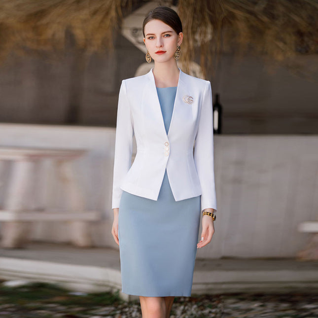 Spring and Autumn new fashion temperament goddess fan professional suit office white collar work clothes broadcast host formal wear