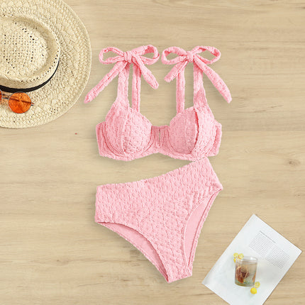 2025 New European and American Bikini Sexy Split Two-piece Swimsuit Solid Color Bikini Amazon Foreign Trade Swimsuit