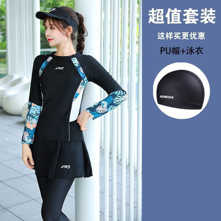 Conservative Swimsuit for Women 2025 New Slim Split Wetsuit Covering Belly Long-Sleeved Pants Sun Protection Two-Piece Set Large Size