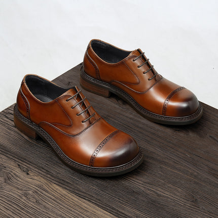 Men's Large-Toe Leather Shoes, Three-Piece Design, 2026 New Model, Business Casual British-Style Brogue, Wide-Fit Formal Oxford Shoes