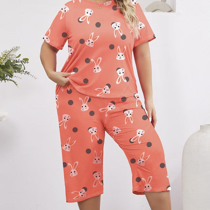 Foreign trade wholesale plus size pajamas women's spring and summer cropped pants short sleeve thin simple outer wear home clothing suit