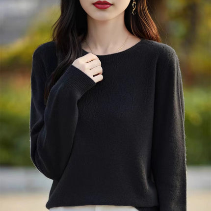First-Line Garment Knitwear Women's Round Neck Hollow Pullover Base Shirt Autumn and Winter Inner Loose Long-Sleeved Outer Wear Sweater