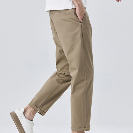 Summer Thin Pure Cotton Casual Pants for Men, Slim Straight-Leg High-End Slim-Fit Cropped Pants, Stretchy and Trendy for Boys