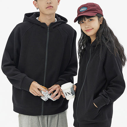 350g Heavyweight Trendy Fashion Patchwork Hooded Raglan Zipper Sweatshirt Jacket Spring and Autumn Long-Sleeve Couple Style
