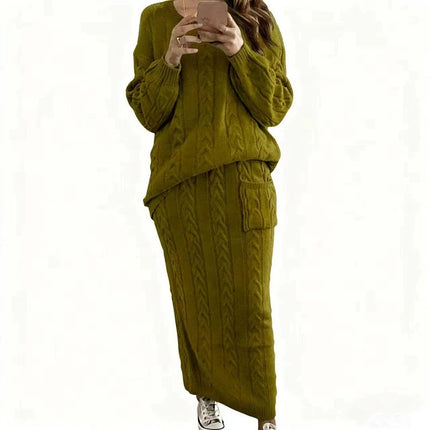2026 Autumn/Winter New Women's Fashion Amazon European and American Style Cable Knit Sweater Women's Set Dress