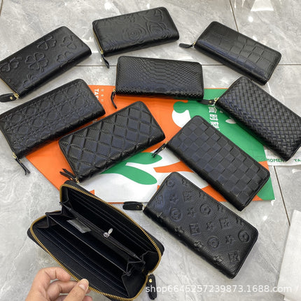Long Wallet, Classic Style, Embossed Leather Wallet, Cross-Border First-Layer Cowhide, Fashionable Coin Purse, Clutch Bag, Coin Purse