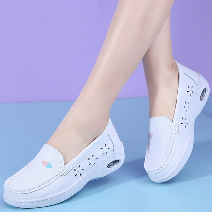Nurses' Shoes Women's Summer Genuine Leather Spring and Autumn Air Cushion Soft Sole White Medical Shoes Thick Sole Increased Breathable Not Tired Feet
