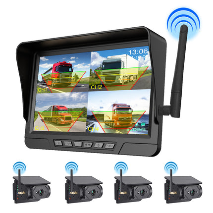 Rv-Specific Reversing Camera, Solar-Powered Wireless Camera, 7inch Display Screens, Blind Spot Warning, Universal for Trailers