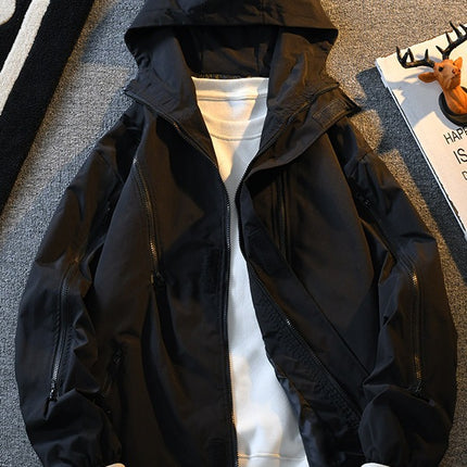 Autumn black hooded jacket men's Korean-style trendy baseball uniform ins versatile outdoor hooded jacket