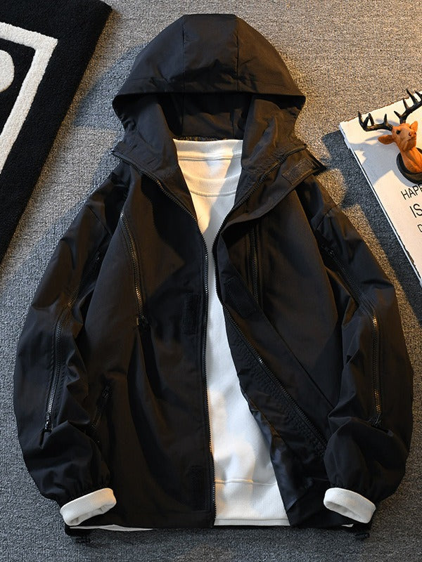 Autumn black hooded jacket men's Korean-style trendy baseball uniform ins versatile outdoor hooded jacket