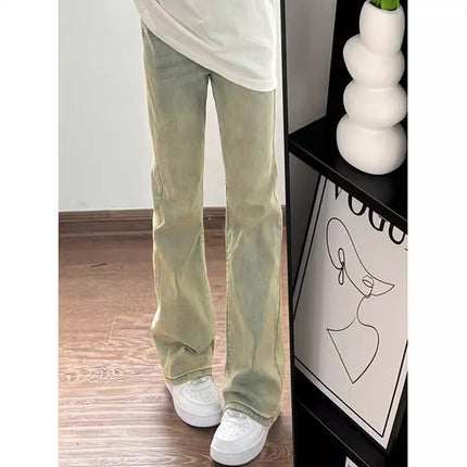 Yellow Mud Wide Leg Jeans Women's Fashion All-match New American Style Retro Slimming High Street Design Sense Straight Pants