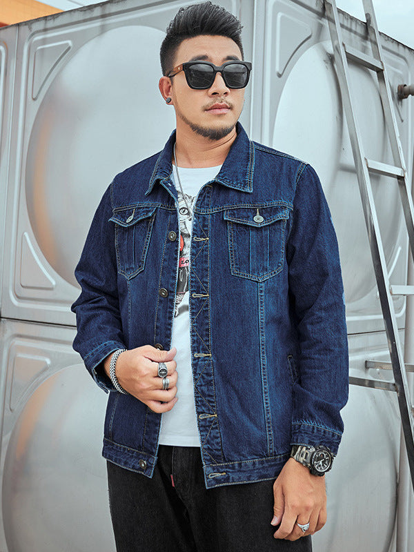 Plus Size Men's Denim Top Denim Jacket Trendy Fat Work Clothes Large Denim Shirt Plus Fat Enlarged Denim Jacket