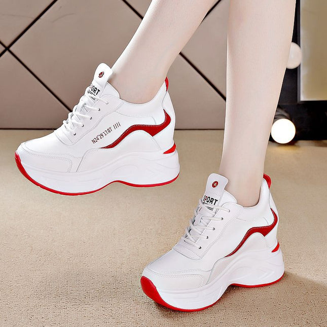 Women's Height-Increasing Shoes for Small People to Show Height, New Spring and Autumn New Versatile Women's Shoes, Sports Shoes, Microfiber Leather Color Matching