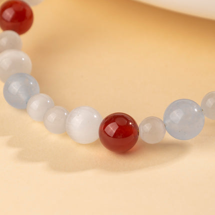 Xiaohongshu's Popular Crystal Bracelet, Natural Red Agate and White Cat's Eye Beaded Bracelet, Exquisite Ready-To-Ship Wholesale for Market Stalls