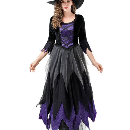 Halloween Cosplay Witch Costume Vampire Black Purple Dress Magic Witch Stage Role Play
