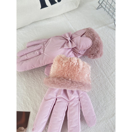 Women's Winter Outdoor Cycling Gloves Fleece-Lined to Heattech Electric Vehicle Waterproof Touch Screen Cute Cotton Gloves Windproof Skiing
