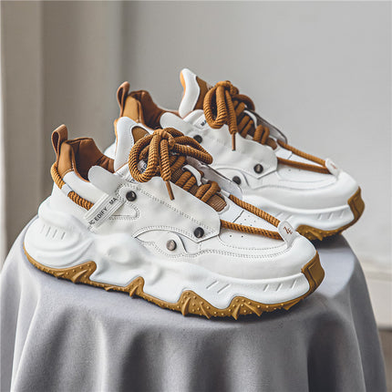 Men's Spring niche fashion sneaker running shoes popcorn casual sneakers men's shoes thick sole height increasing daddy shoes