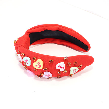 Cross-border European and American New Diamond-encrusted Love Hair Hoop Beaded Fashion Sweet High-end Knot High Cranial Top Ball Head Hoop