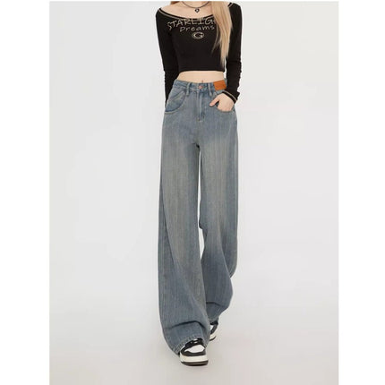American Style Retro Wide Leg Jeans Women's Fashion All-match New High Waist Dipped Loose Narrow Version Straight Long Pants