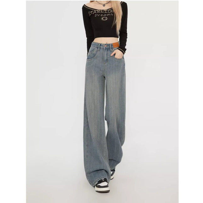 American Style Retro Wide Leg Jeans Women's Fashion All-match New High Waist Dipped Loose Narrow Version Straight Long Pants