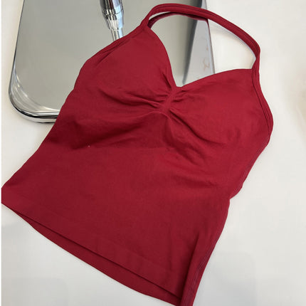 Dfyne Halter Sports Bra Chest Pad Shock-Proof High-Intensity Yoga Top Vest Beautiful Back Sports Sling Women Summer