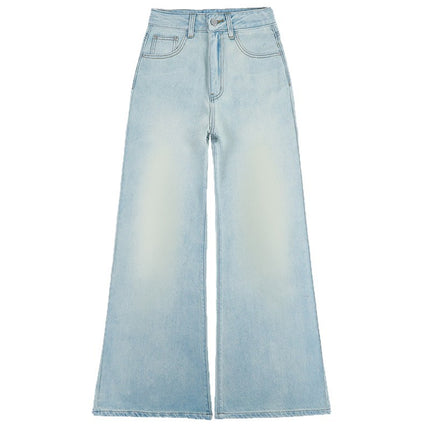 American Sweet-Cool Style Non-Tight Glacier Blue Flared Jeans for Women 2026 Spring Commuter Wide-Leg Pants & Extended Length