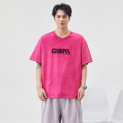 2025 Summer Heavy Letter Printed Short-Sleeved T-Shirt Men's Trendy Brand Ins Loose Casual Pure Cotton Round Neck Half-Sleeved T-Shirt