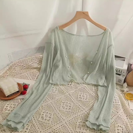 Mint Mambo Sunscreen Cardigan Women's Thin Small Shawl Summer Sling Skirt Outer Blouse Tulle Top