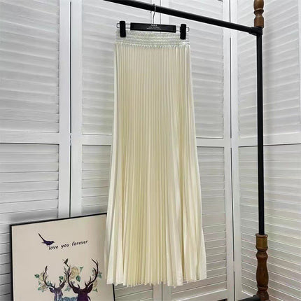 2025 new European and American foreign trade women's satin metallic luster pleated skirt long organ skirt long skirt skirt