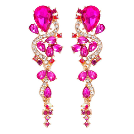 Cross-Border New Diamond Earrings Geometric Symmetry Light Luxury Long Earrings for Girls Simple and Cute Glass Rhinestones