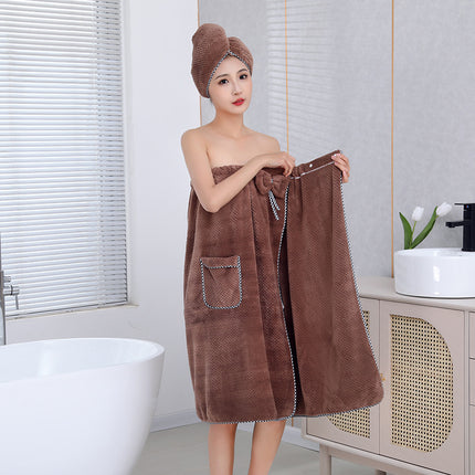 Pineapple Plaid Tube Top Bath Skirt for Adults, Wearable and Wrapable Bath Towel, Absorbent and Thickened Coral Velvet Hair Drying Towel