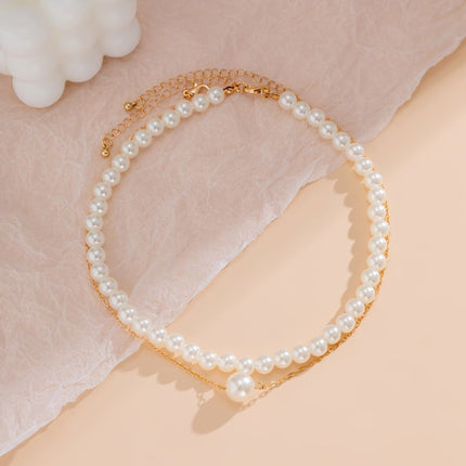 ins Style Double Layer Stacked Distinctive Design Pearl Necklace Light Luxury Simple Beaded European and American Cross-border Necklace